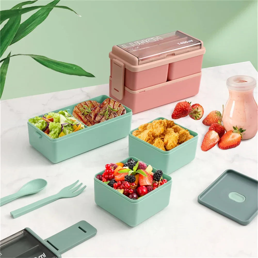 SmartMeal Duo – 1400ml Stackable Lunch Box with Utensils