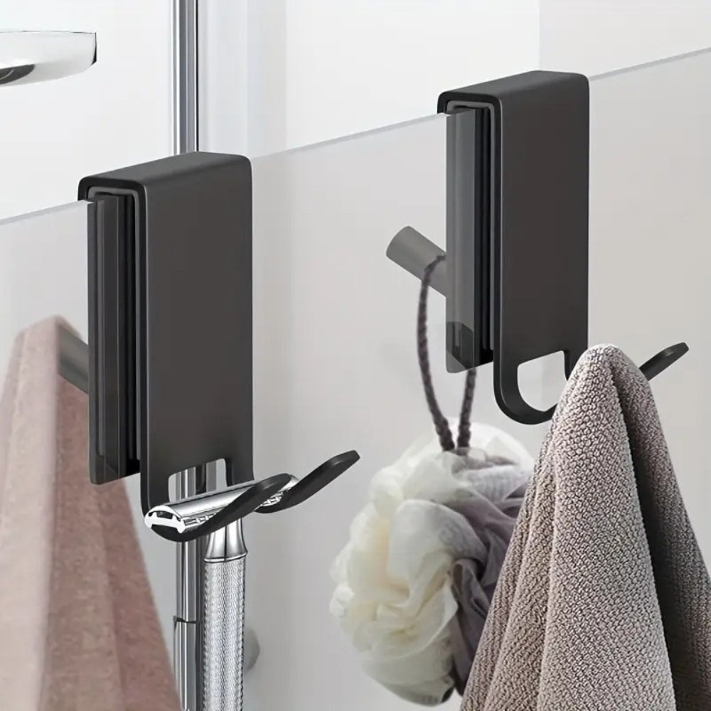 Sleek Stainless Steel Over-Door Hooks for Bathroom Storage