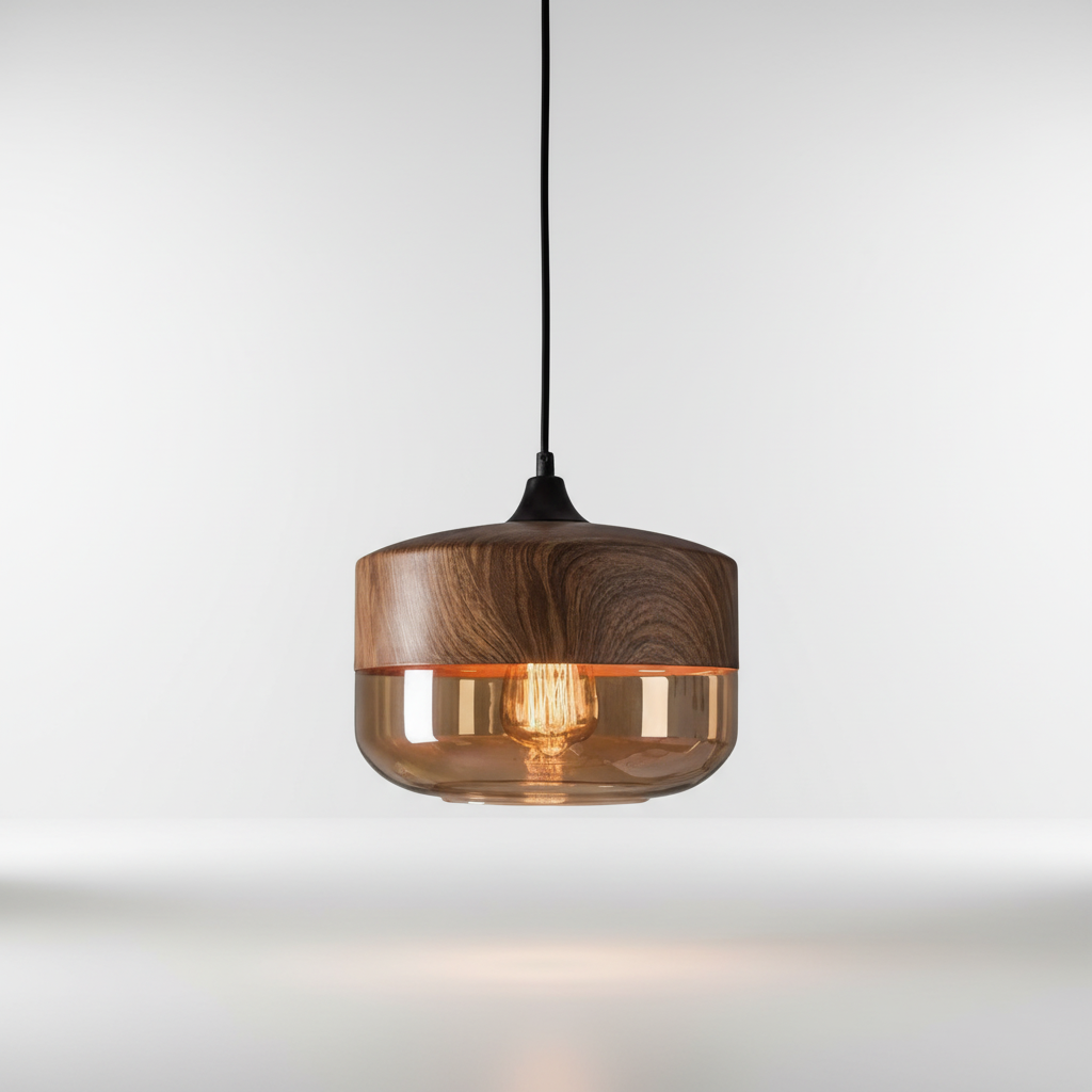 Wood and Glass Pendant Light in Scandinavian Style