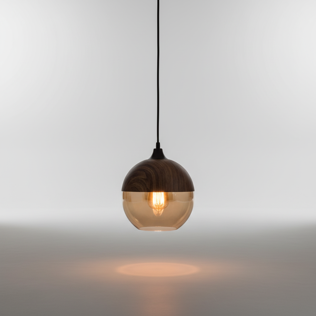 Wood and Glass Pendant Light in Scandinavian Style
