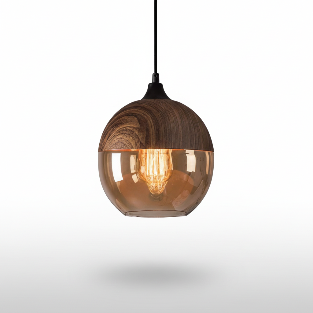 Wood and Glass Pendant Light in Scandinavian Style