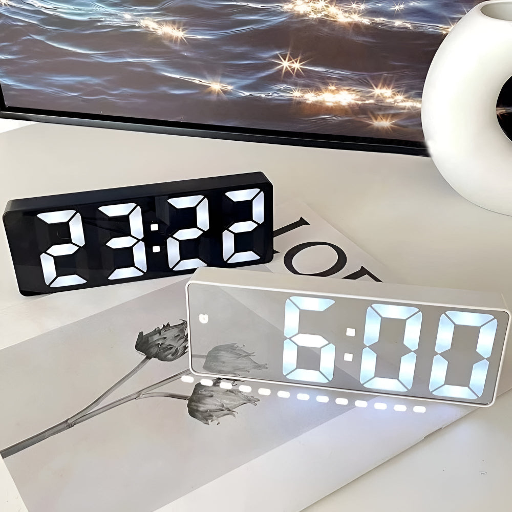 Modern LED Mirror Alarm Clock with Customizable Snooze Feature