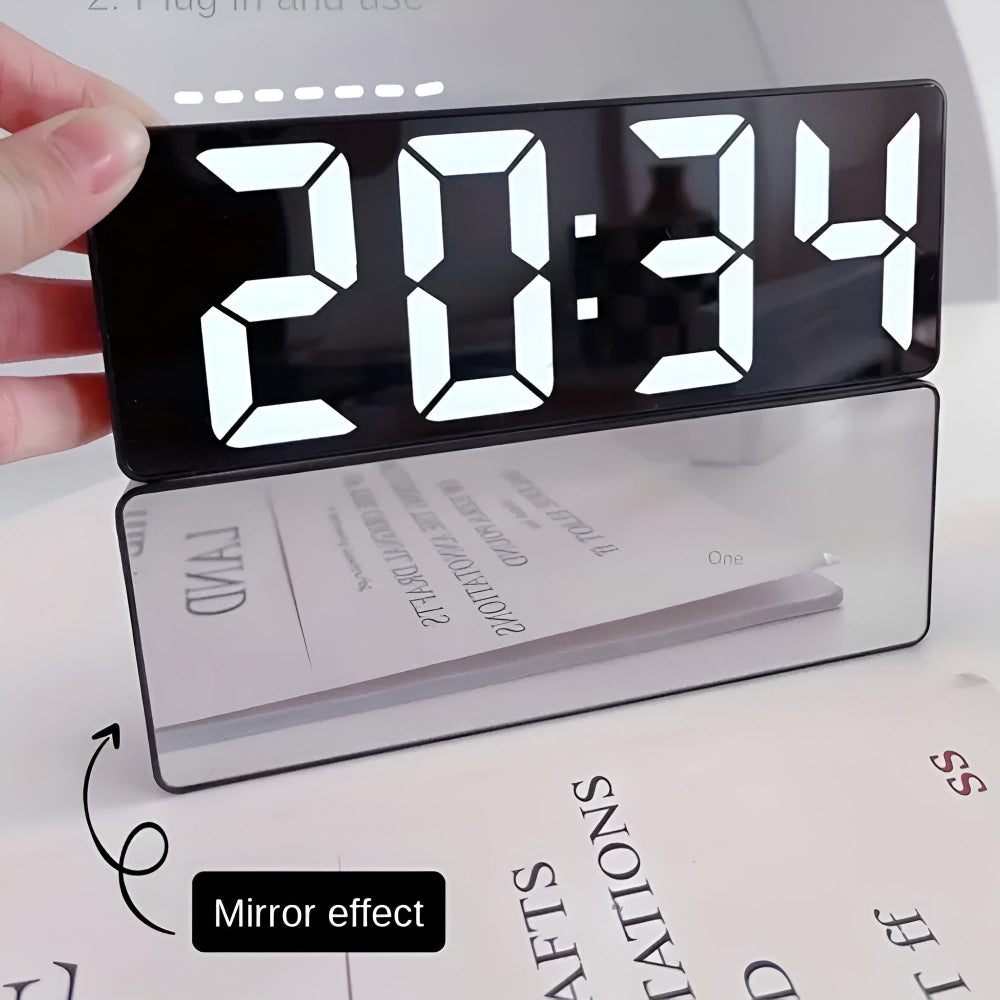 Modern LED Mirror Alarm Clock with Customizable Snooze Feature