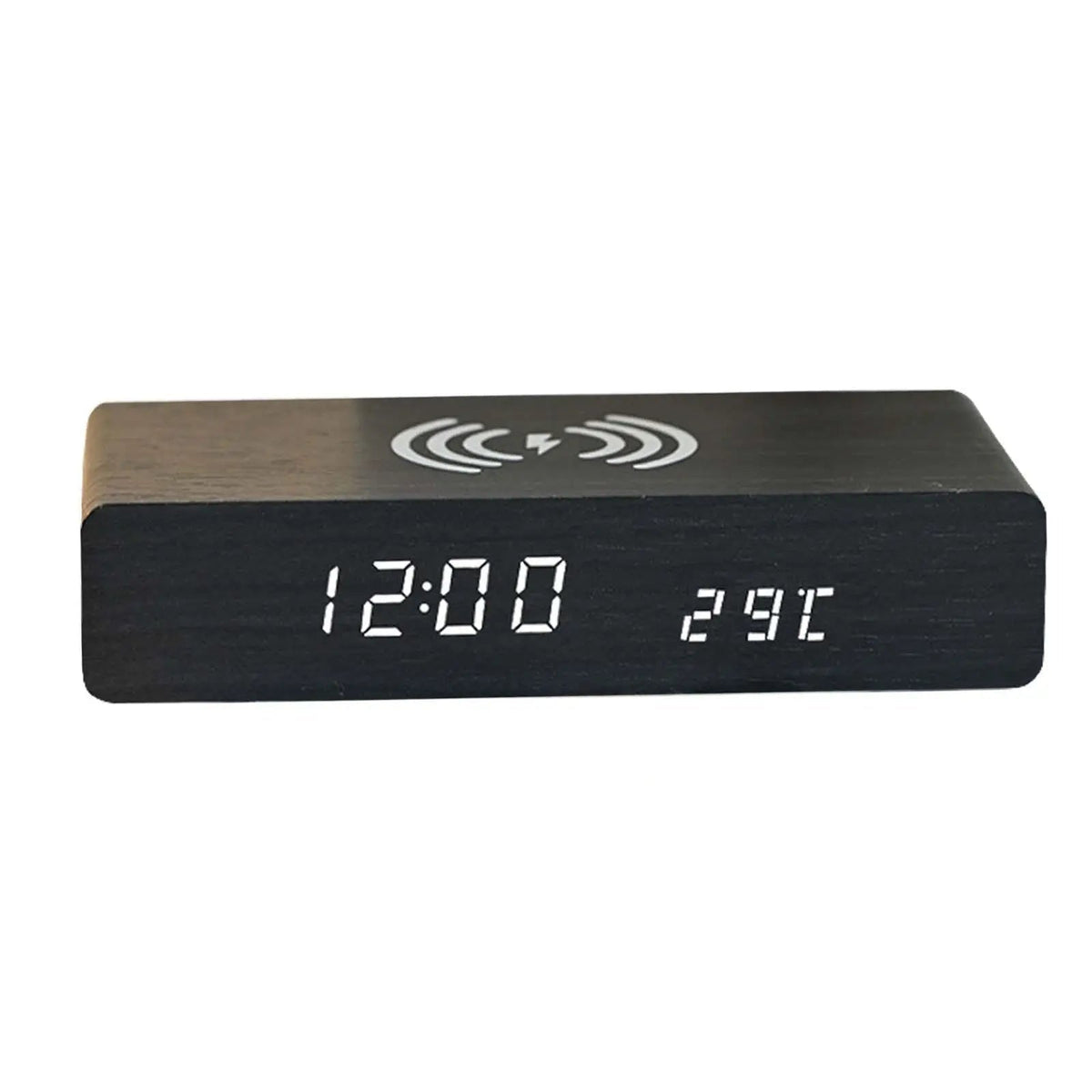 Smart Wood Finish Alarm Clock with Wireless Charging