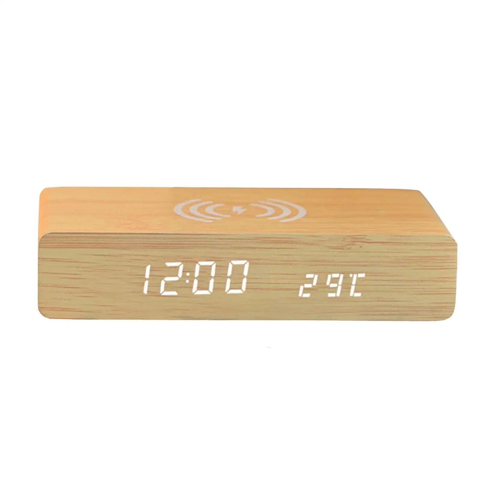 Smart Wood Finish Alarm Clock with Wireless Charging