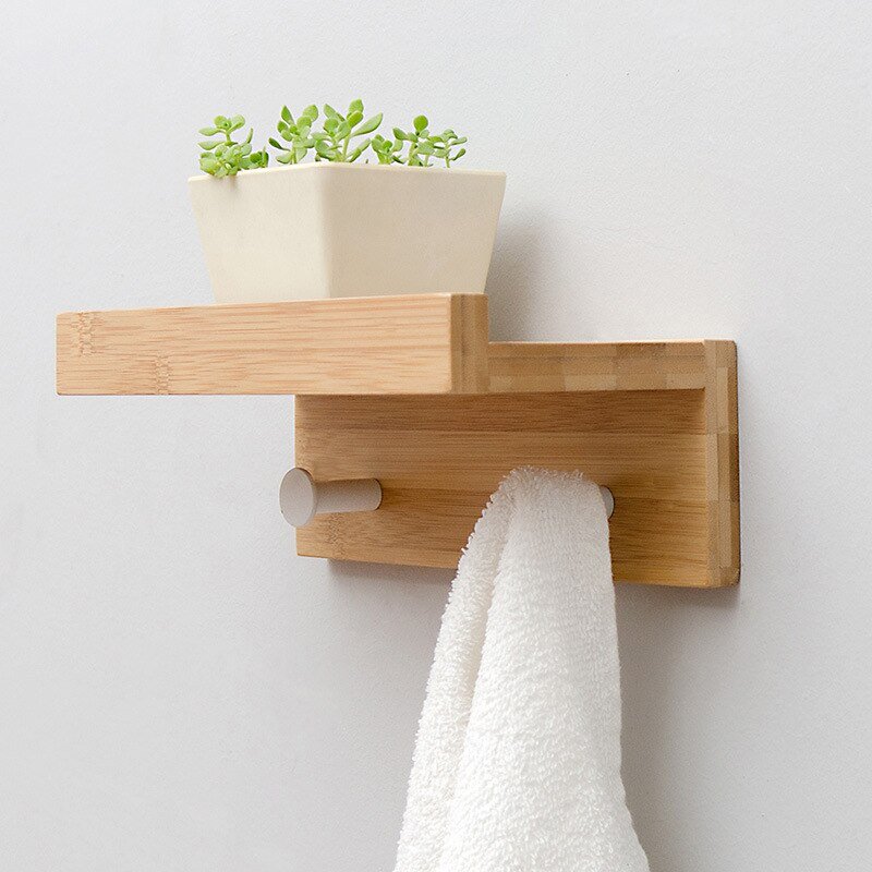 Stylish Wall-Mounted Shelf with Multi-Purpose Hooks