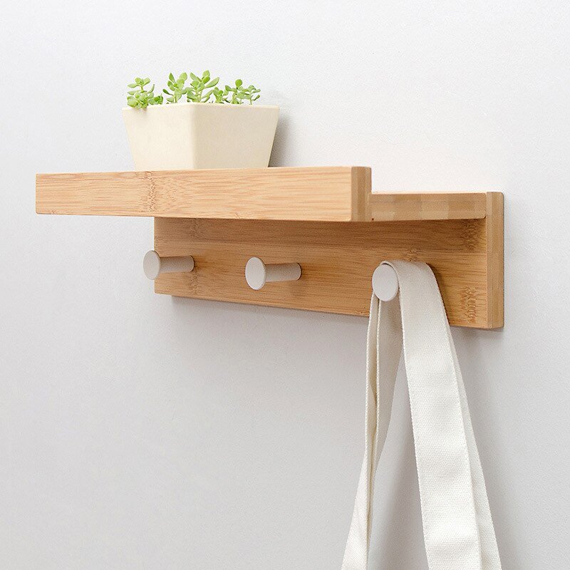 Stylish Wall-Mounted Shelf with Multi-Purpose Hooks