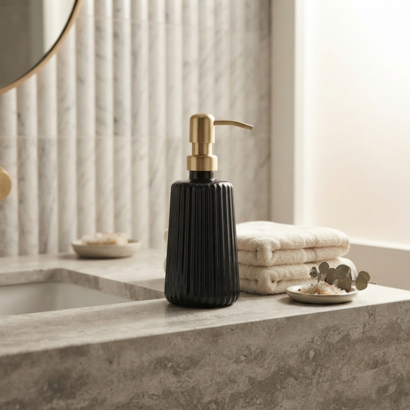 Elegant Refillable Soap Dispenser with Gold Accent Pump - 350 ml