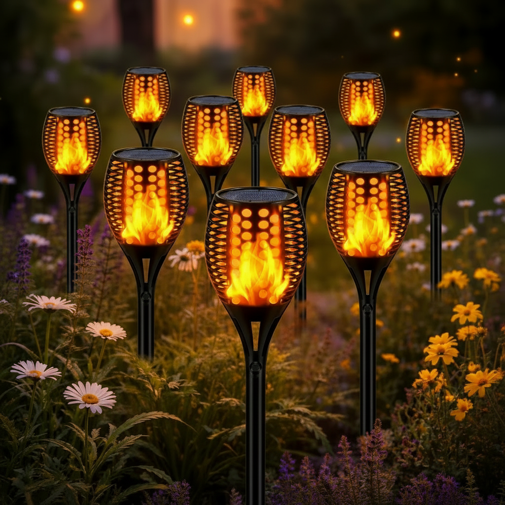 Outdoor Solar Torch Light with Flickering Flame Effect