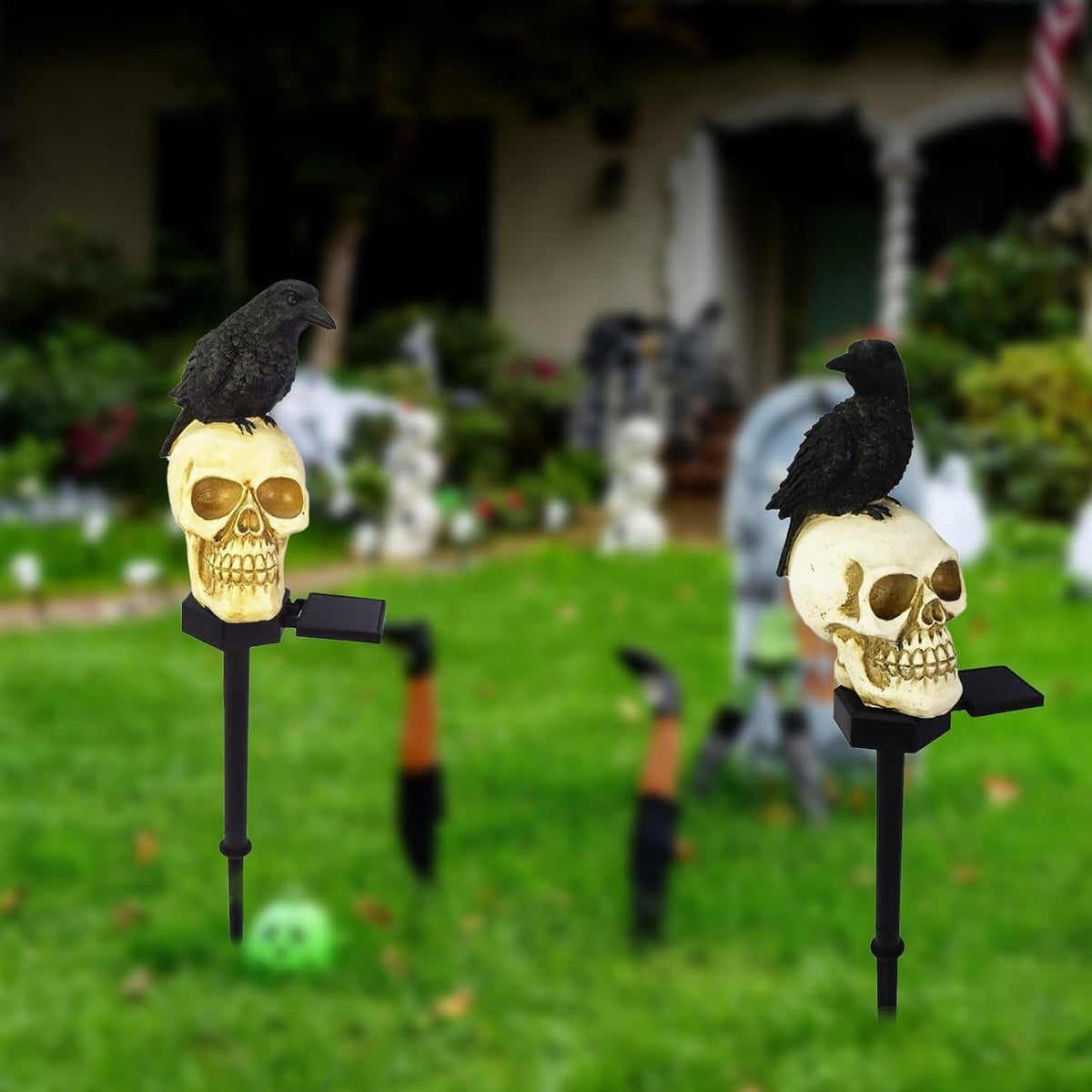 Solar-Powered Spooky Skull Bird Light for Outdoor Decor