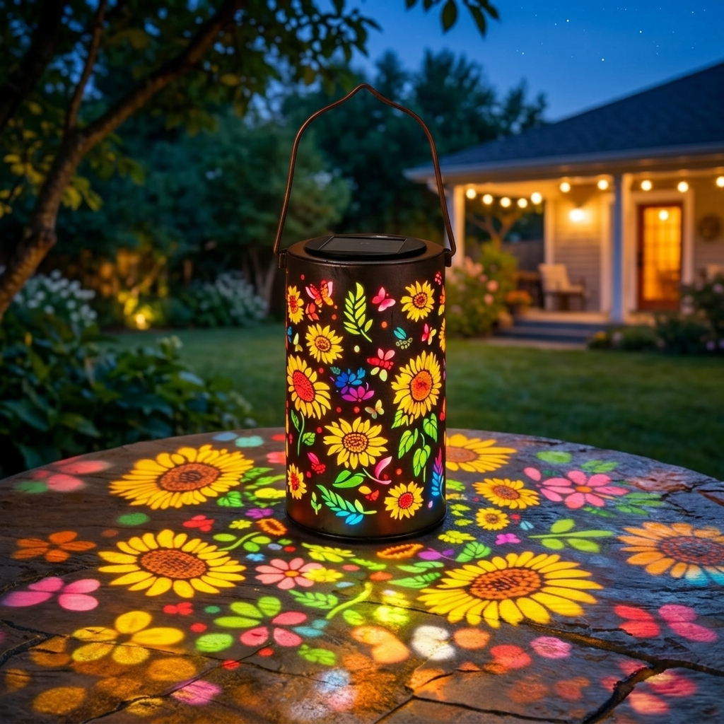 Radiant Solar Garden Lantern | Captivating Floral Projections