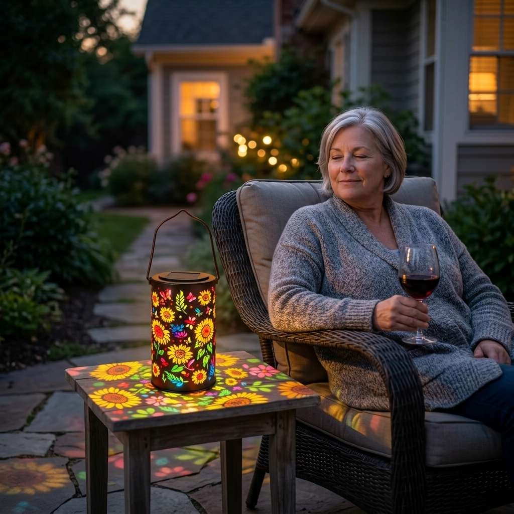 Radiant Solar Garden Lantern | Captivating Floral Projections