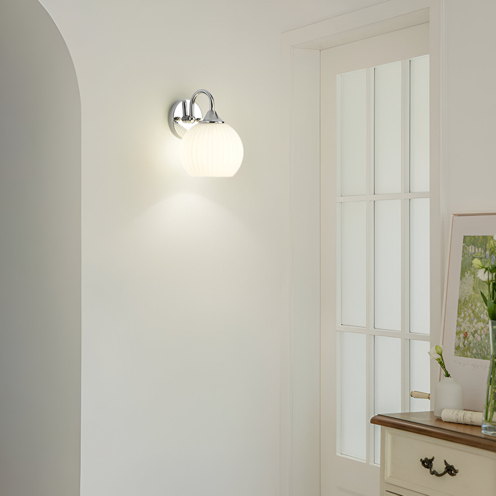 Elegant Iron and Striped Glass Wall Sconce - E27 Compatible