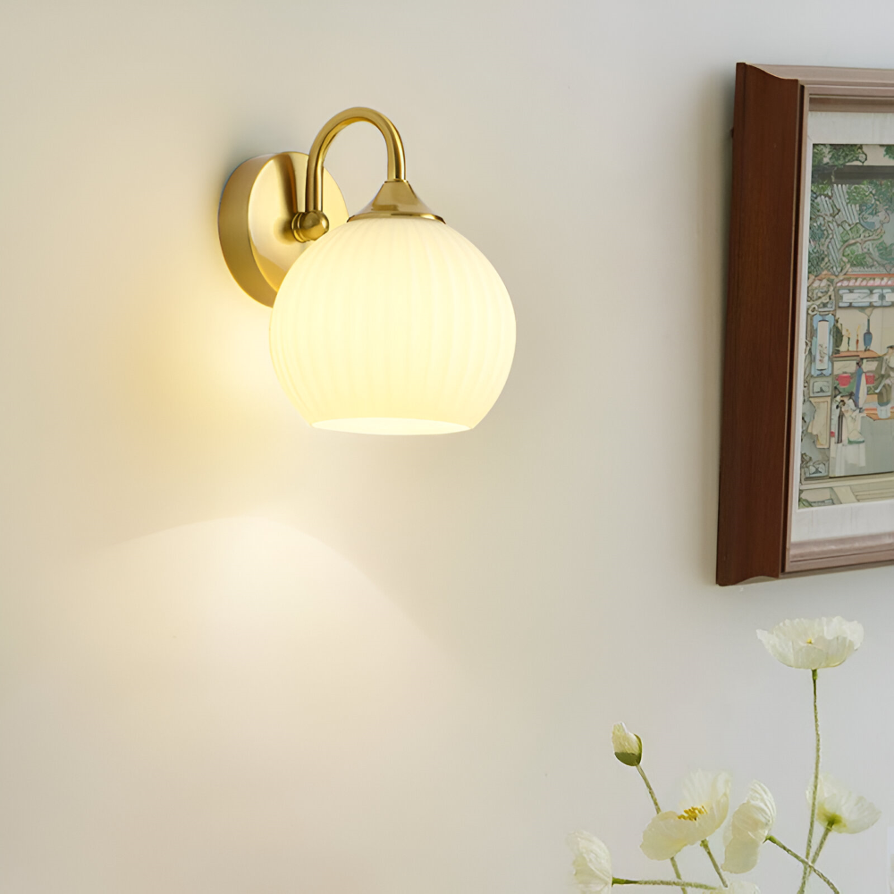 Elegant Iron and Striped Glass Wall Sconce - E27 Compatible