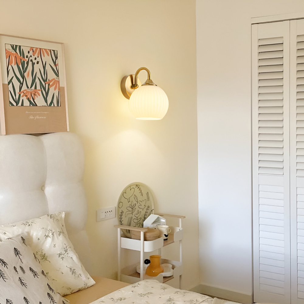 Elegant Iron and Striped Glass Wall Sconce - E27 Compatible