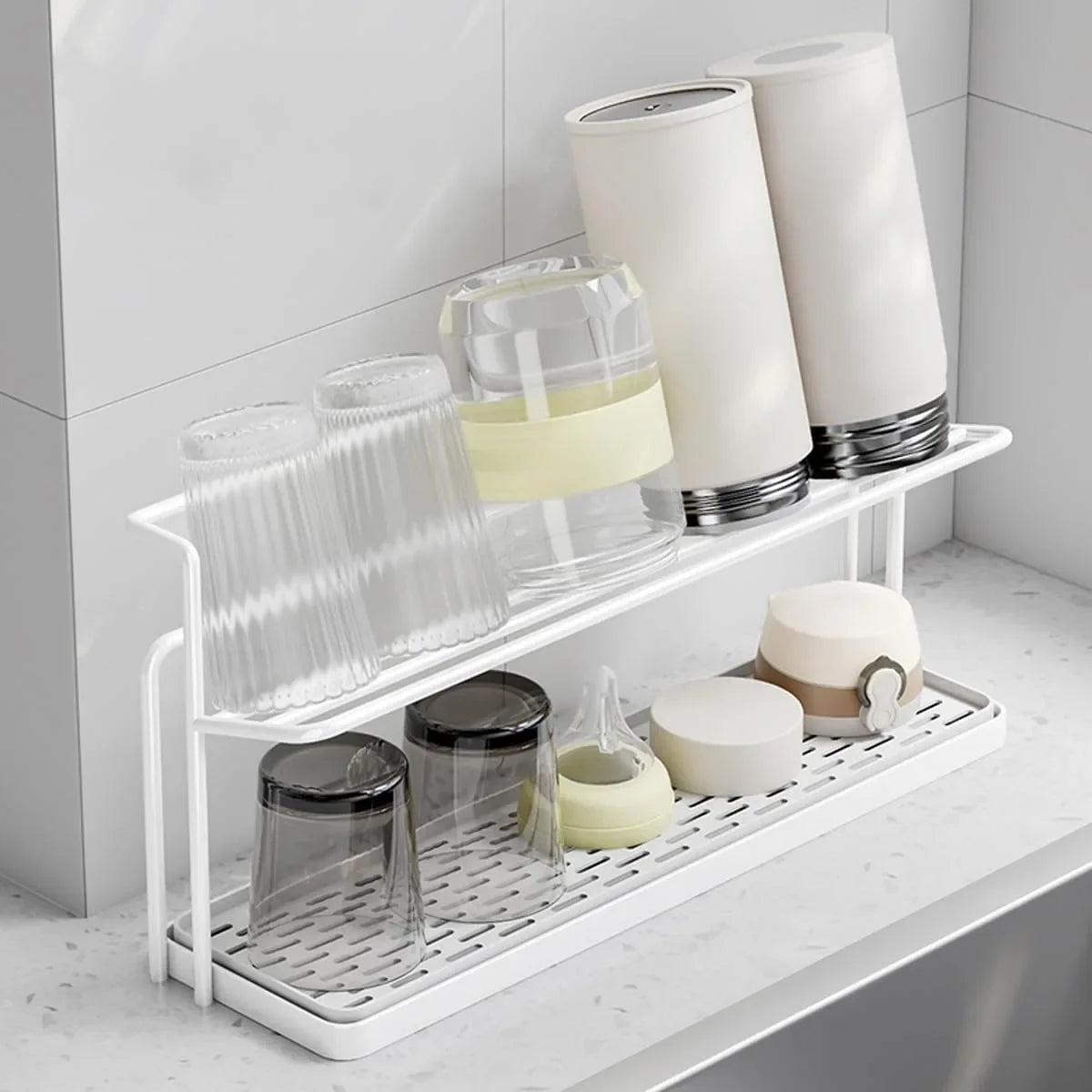 2-Tier Bottle Drying Rack with Removable Drain Tray