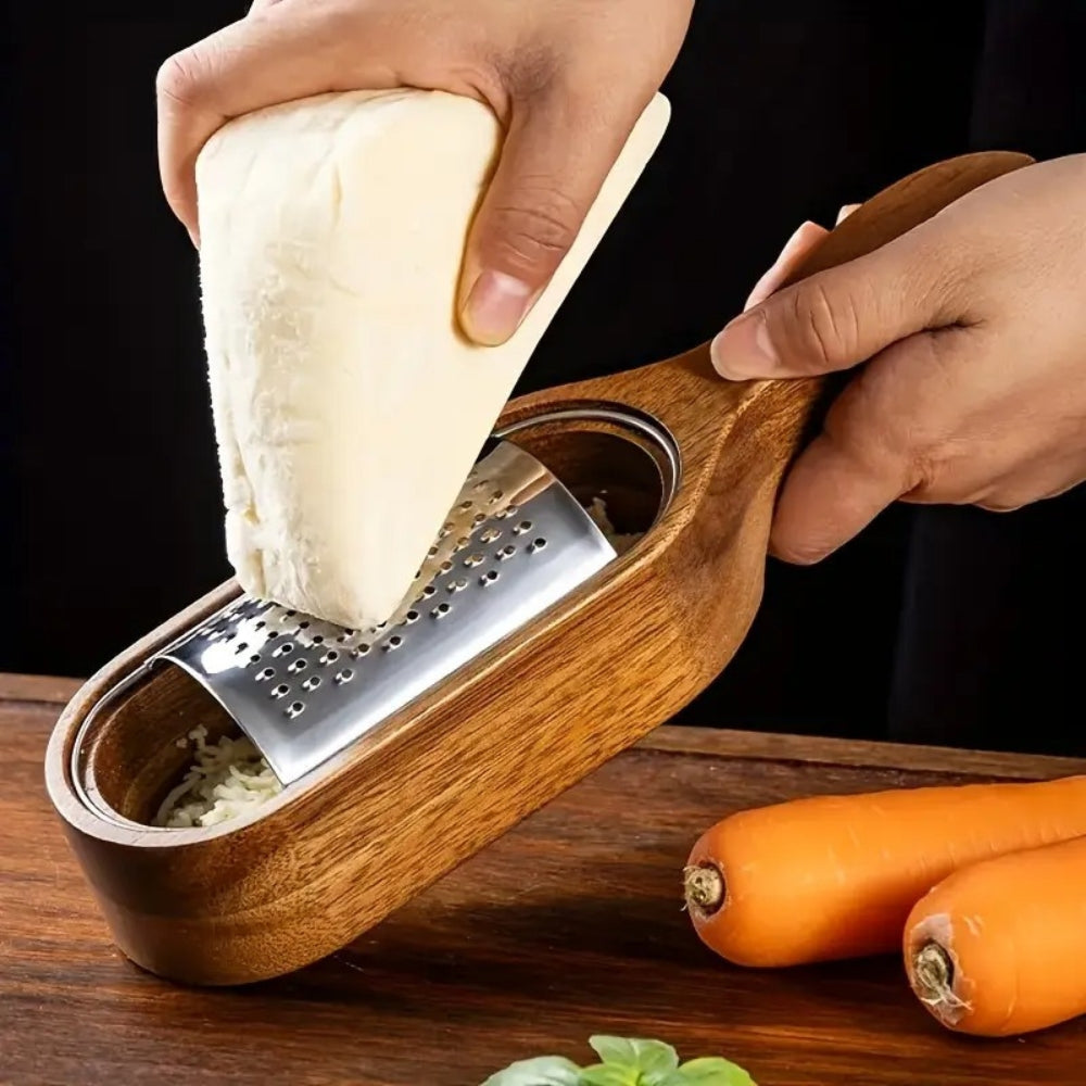 Ergonomic Cheese Shredder with Wooden Handle & Steel Grating Surface