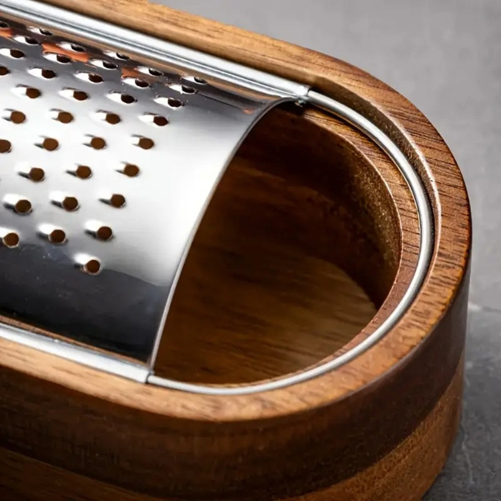Ergonomic Cheese Shredder with Wooden Handle & Steel Grating Surface