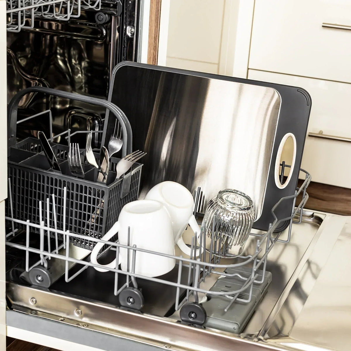 Versatile Stainless Steel Kitchen Prep Board with Grip Handle