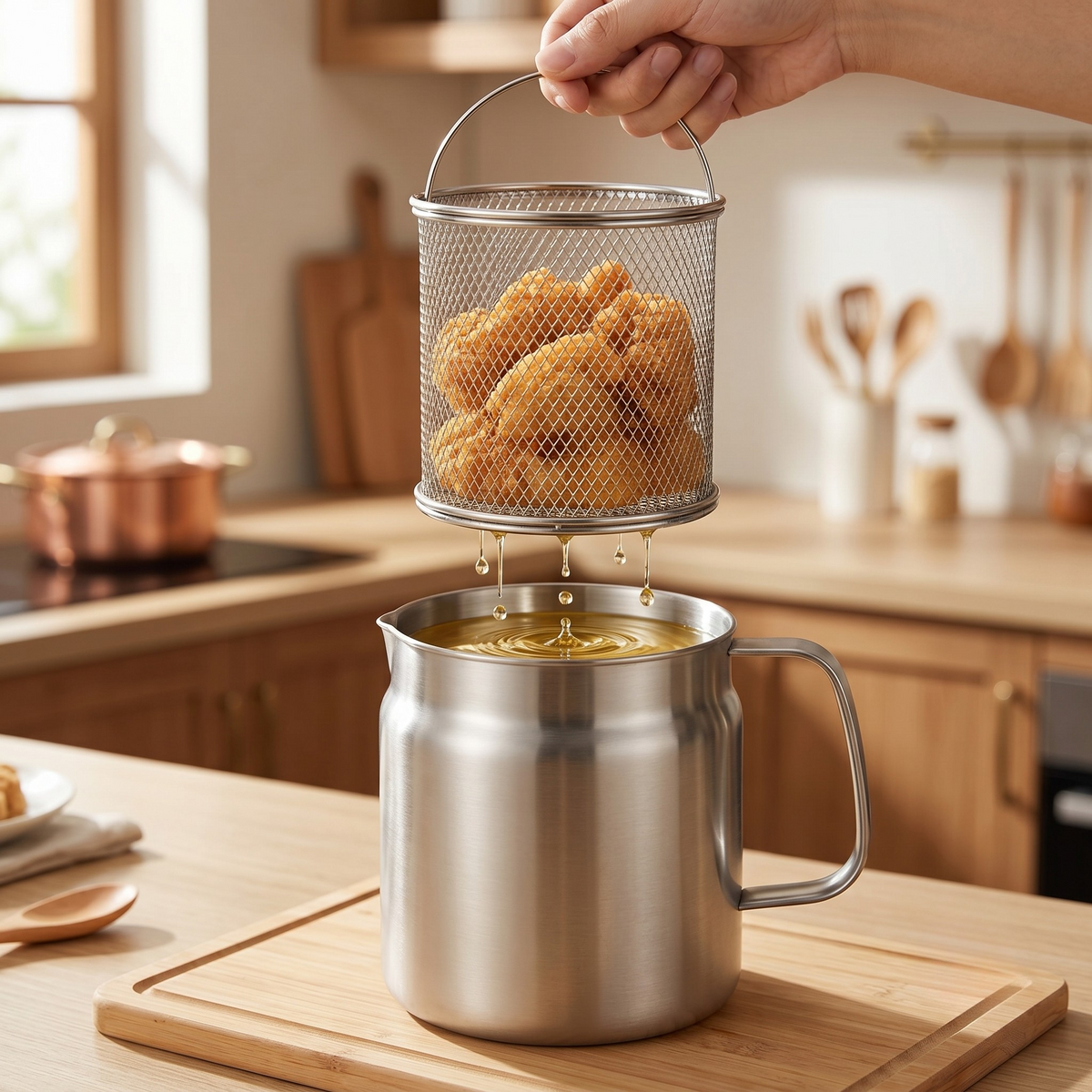 Smart Oil Preservation Pot with Strainer and Easy Pour Spout