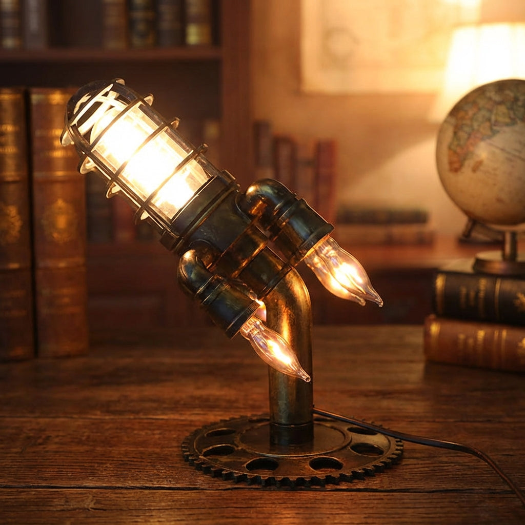 Rocket Table Lamp in Steampunk Design