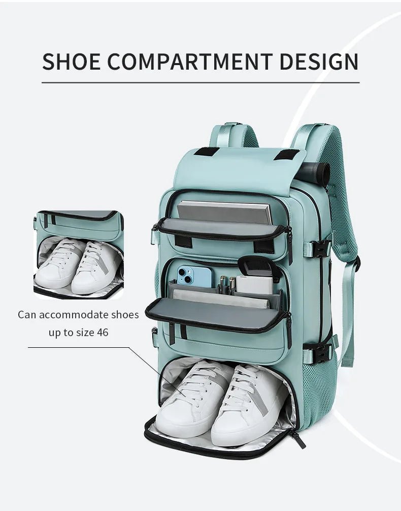 VoyagePro Backpack | Waterproof Travel Bag with Charging Port & Shoe Storage