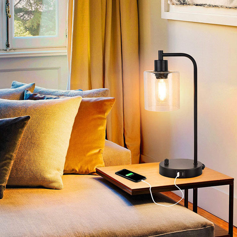 Modern USB Charging Table Lamp Duo with Dimmable Glass Shades