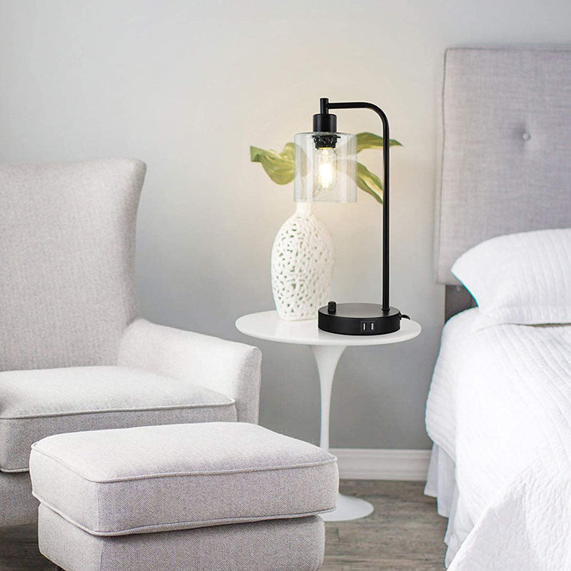 Modern USB Charging Table Lamp Duo with Dimmable Glass Shades