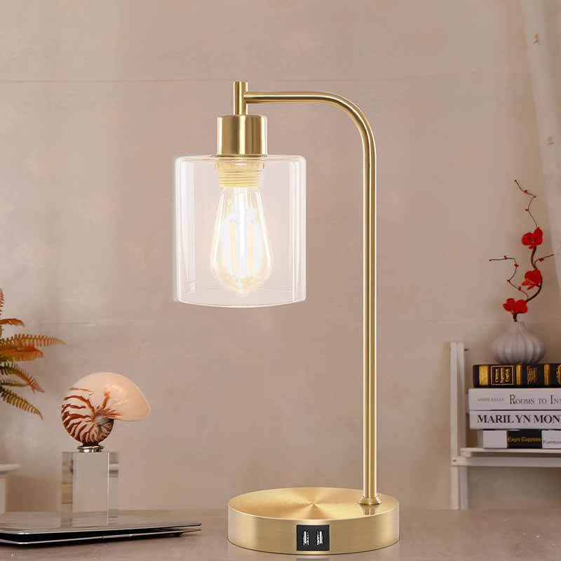 Modern USB Charging Table Lamp Duo with Dimmable Glass Shades