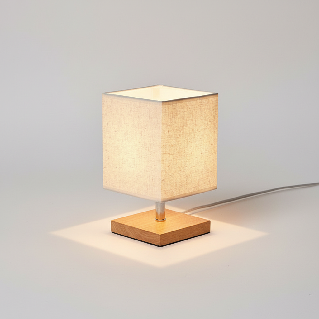 Elegant Bedside Lamp with Natural Wooden Base