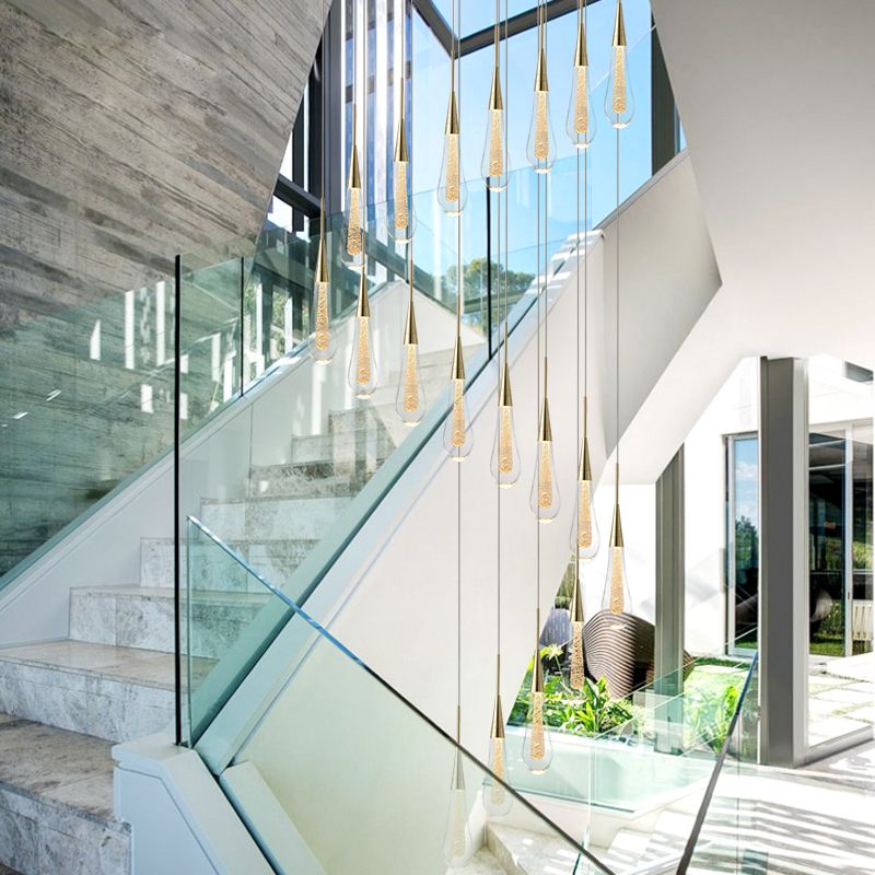 Elegant Teardrop Glass Pendant Light with LED Bulb