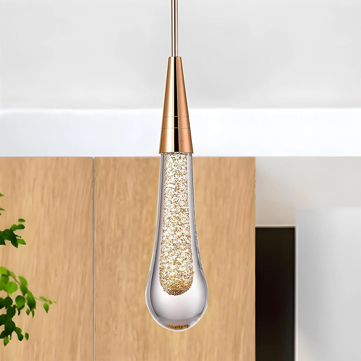 Elegant Teardrop Glass Pendant Light with LED Bulb