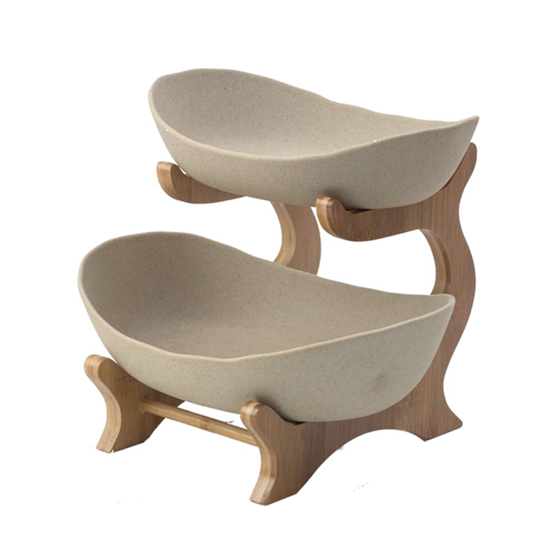 Multi-Level Bamboo Fruit Organizer with Oval Bowls
