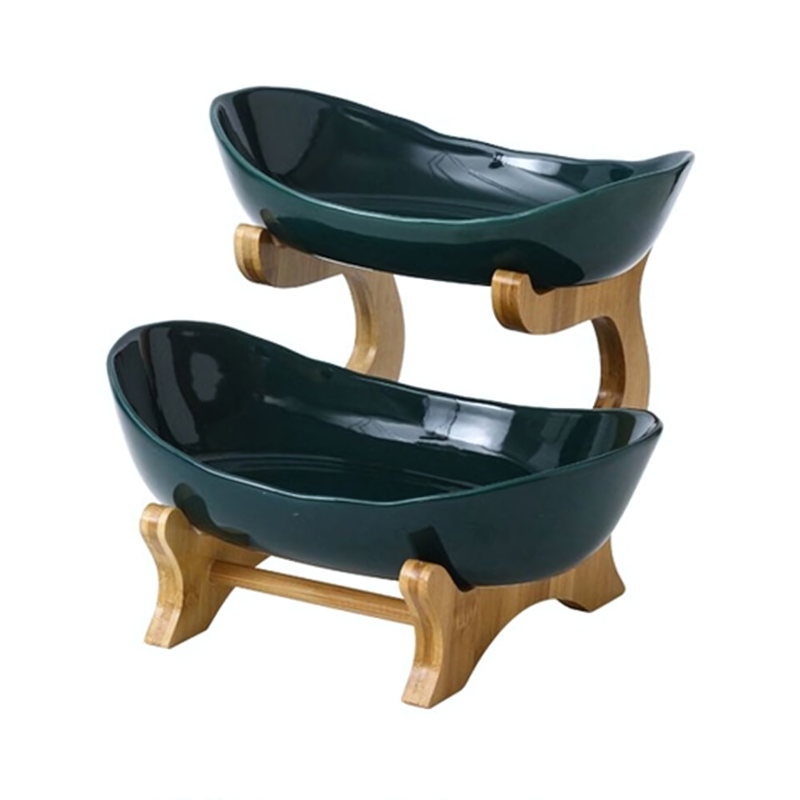 Multi-Level Bamboo Fruit Organizer with Oval Bowls