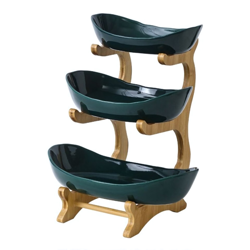 Multi-Level Bamboo Fruit Organizer with Oval Bowls