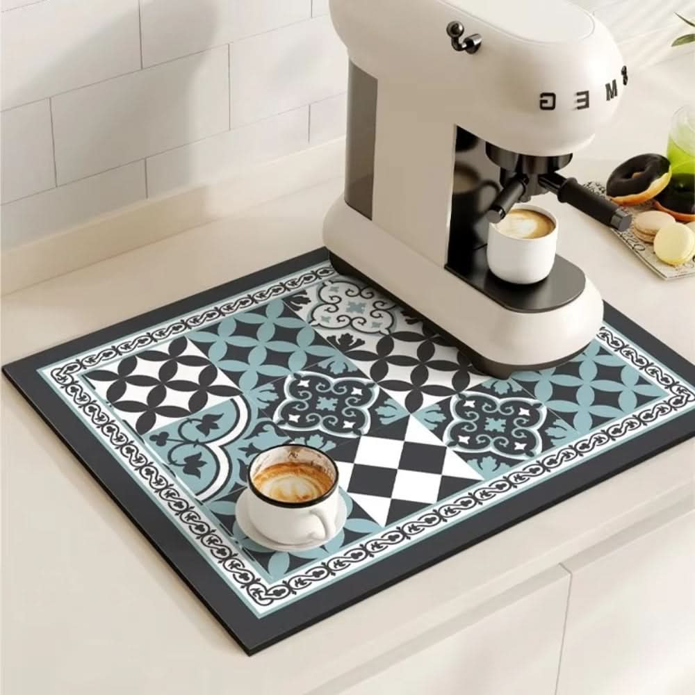 Vintage Charm Spill Control Coffee Mat with Non-Slip Backing