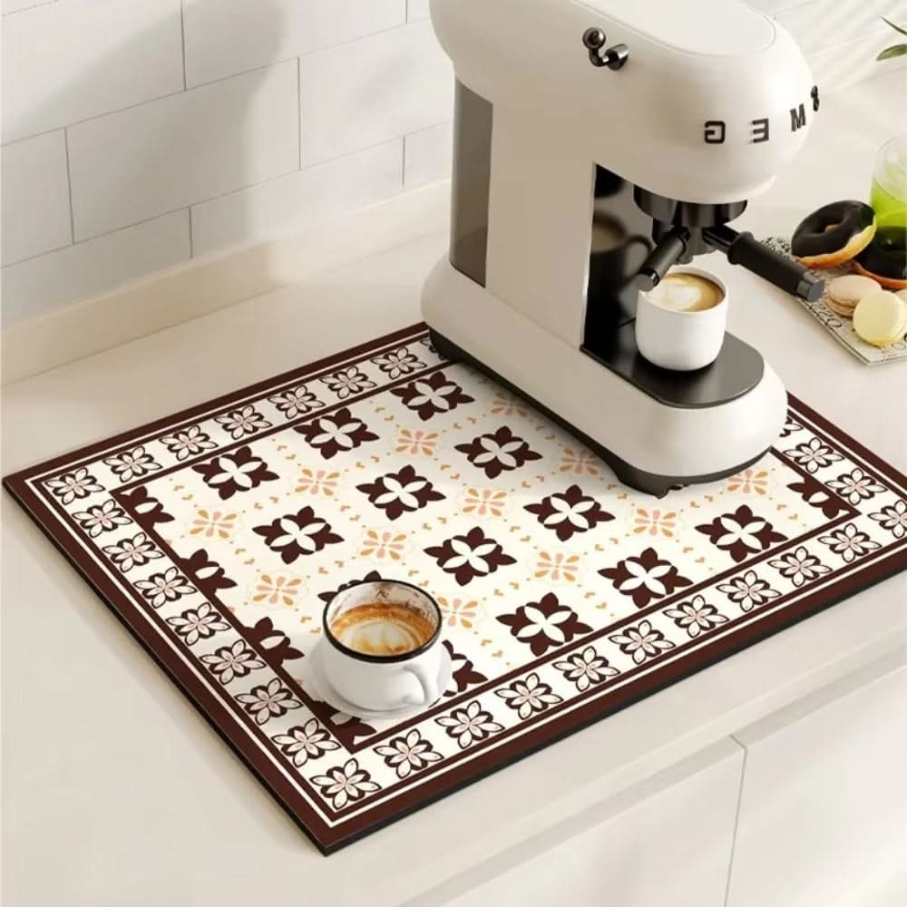 Vintage Charm Spill Control Coffee Mat with Non-Slip Backing