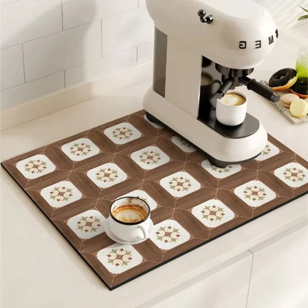 Vintage Charm Spill Control Coffee Mat with Non-Slip Backing