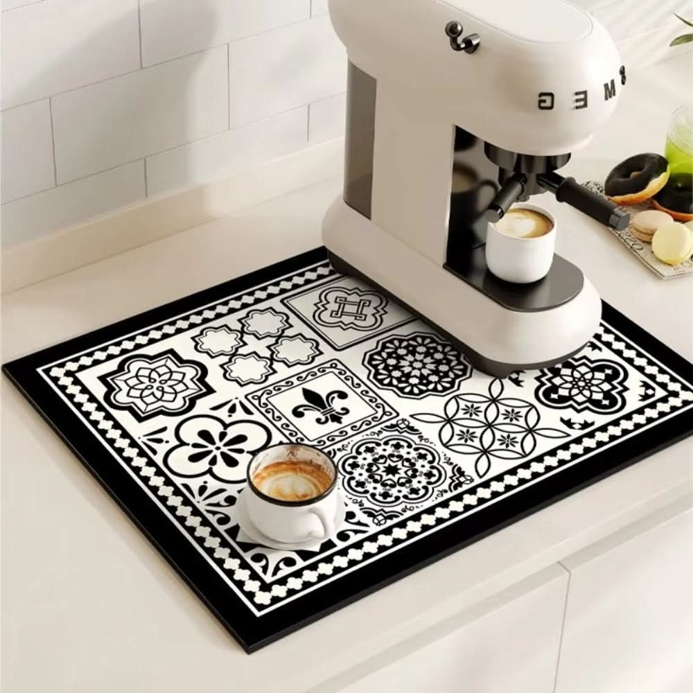 Vintage Charm Spill Control Coffee Mat with Non-Slip Backing