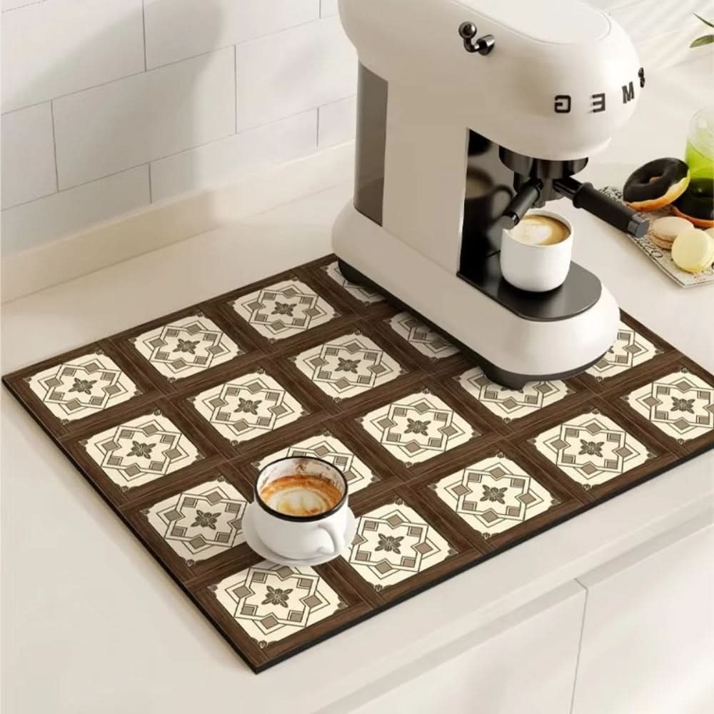Vintage Charm Spill Control Coffee Mat with Non-Slip Backing