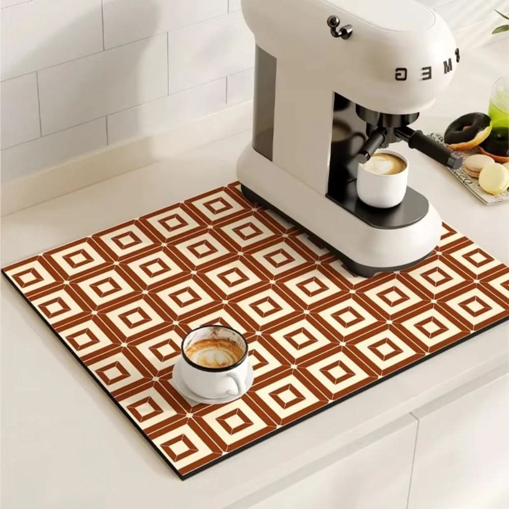 Vintage Charm Spill Control Coffee Mat with Non-Slip Backing