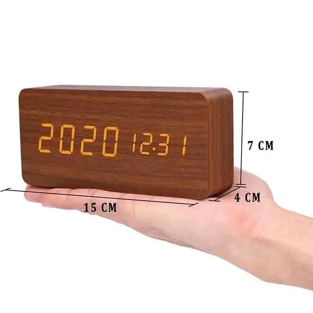 EcoSmart LED Alarm Clock with Wood Finish and Temp Display