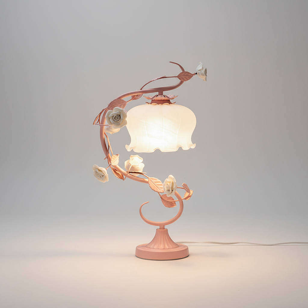 Rose Motif Table Lamp - Floral Design Accent Lighting