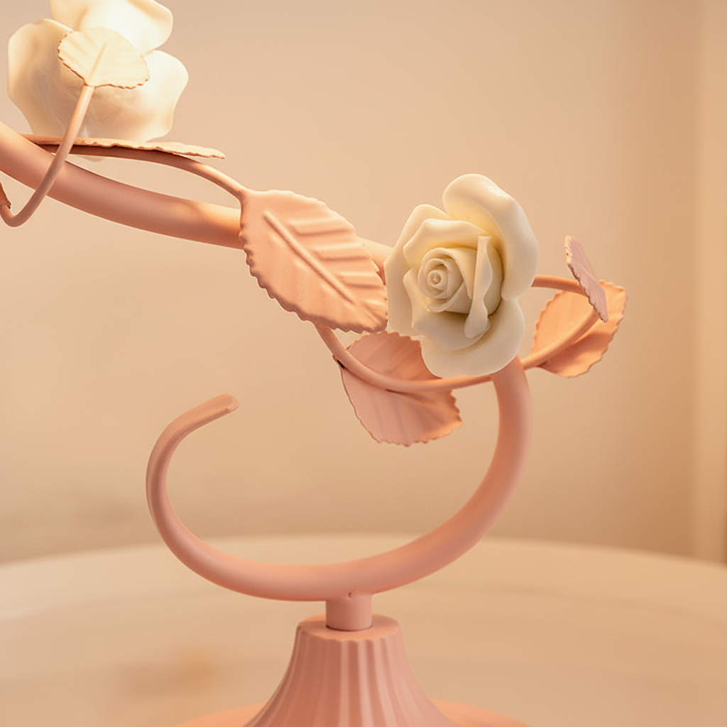 Rose Motif Table Lamp - Floral Design Accent Lighting