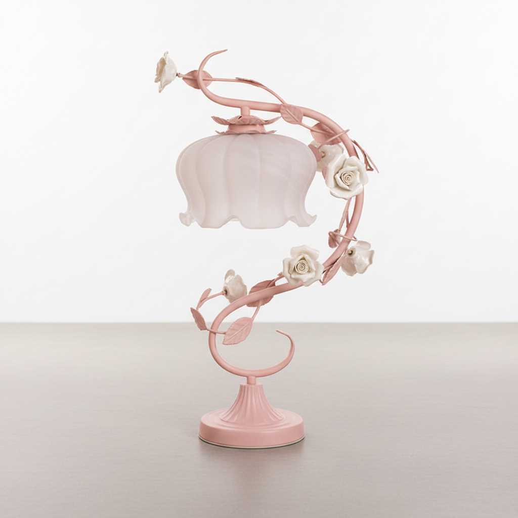 Rose Motif Table Lamp - Floral Design Accent Lighting