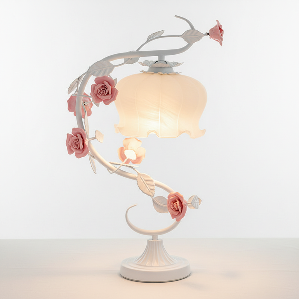 Rose Motif Table Lamp - Floral Design Accent Lighting