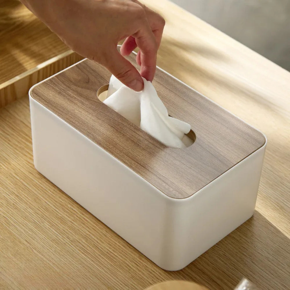 Elegant Tissue Dispenser with Bamboo Top and Durable Design