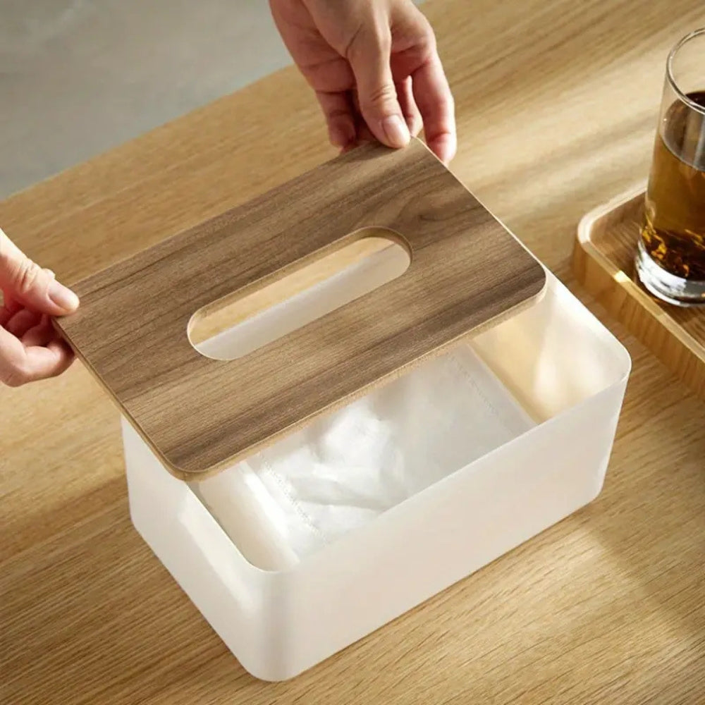 Elegant Tissue Dispenser with Bamboo Top and Durable Design