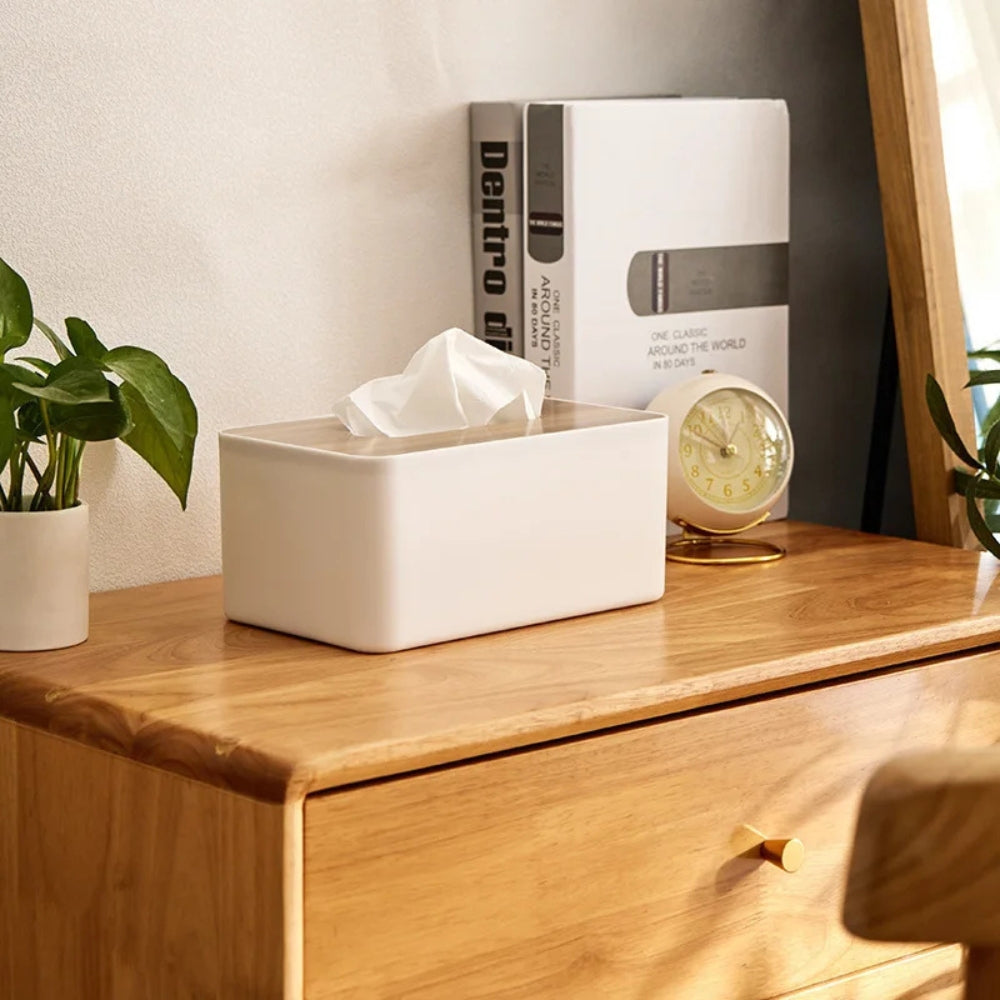 Elegant Tissue Dispenser with Bamboo Top and Durable Design