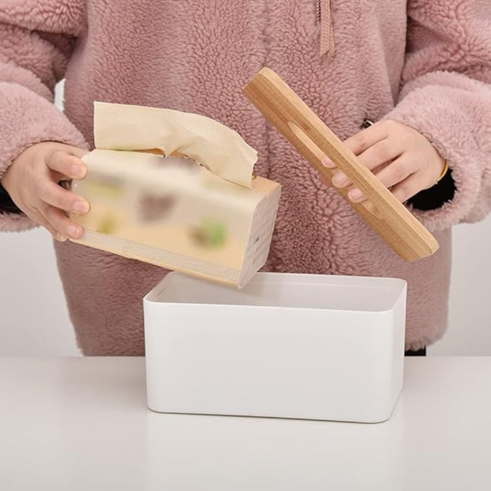 Elegant Tissue Dispenser with Bamboo Top and Durable Design